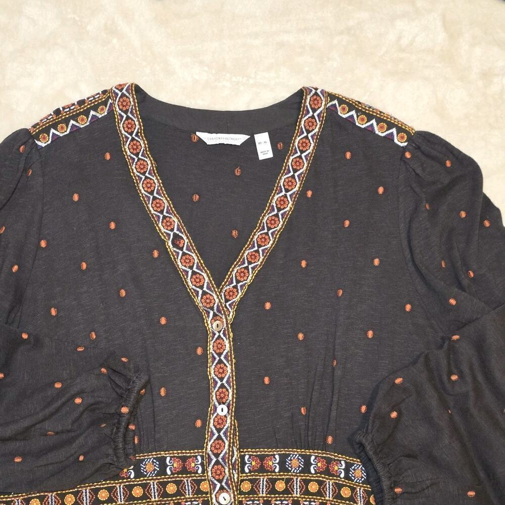 Canyon Retreat Boho Embroidered Midi Dress XL Black Orange Geometric Festival - Picture 4 of 16